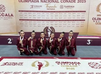 Presentación dorada de gimnasia rítmica de Tamaulipas en Olimpiada Nacional
