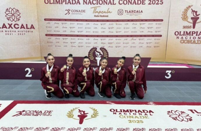 Presentación dorada de gimnasia rítmica de Tamaulipas en Olimpiada Nacional